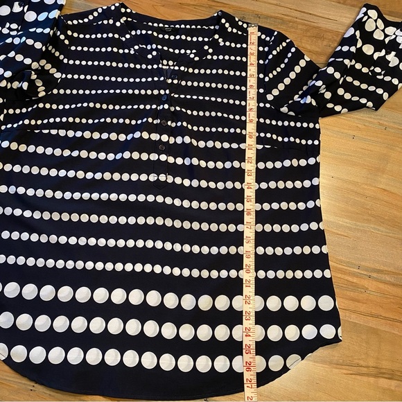 Milano XL Women’s Blouse Black w/ White Polka Dots 3/4 Sleeves 1/4 button Top - Picture 7 of 11